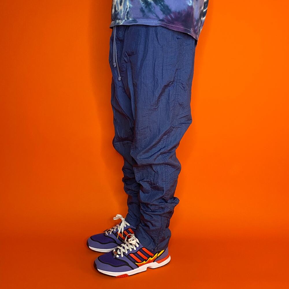 Vintage 90s Track Pants Mens L Royal Blue Nylon Joggers with Ankle Zippers